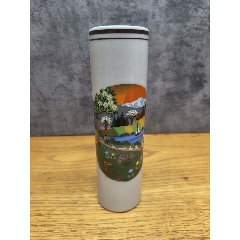 Vintage Reutter Porzellan Porcelain Flower Vase West Germany Naive Design 7 Tall